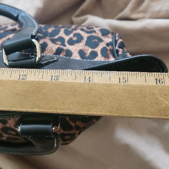 Jessica Simpson Leopard Faux Black Leather Tote Handbag - Picture 7 of 16